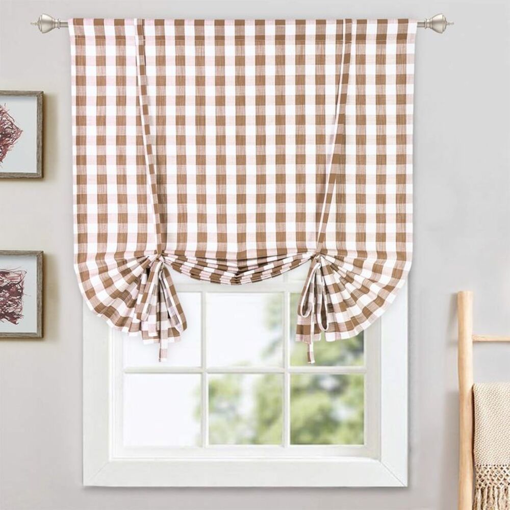 Haperlare 42"W x 63"L Tie Up Kitchen Curtains Buffalo Checkered Farmhouse Tie Up